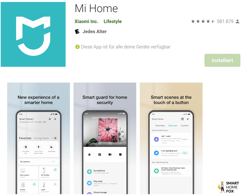 Die Xiaomi Home App ist im App Store zu sehen.